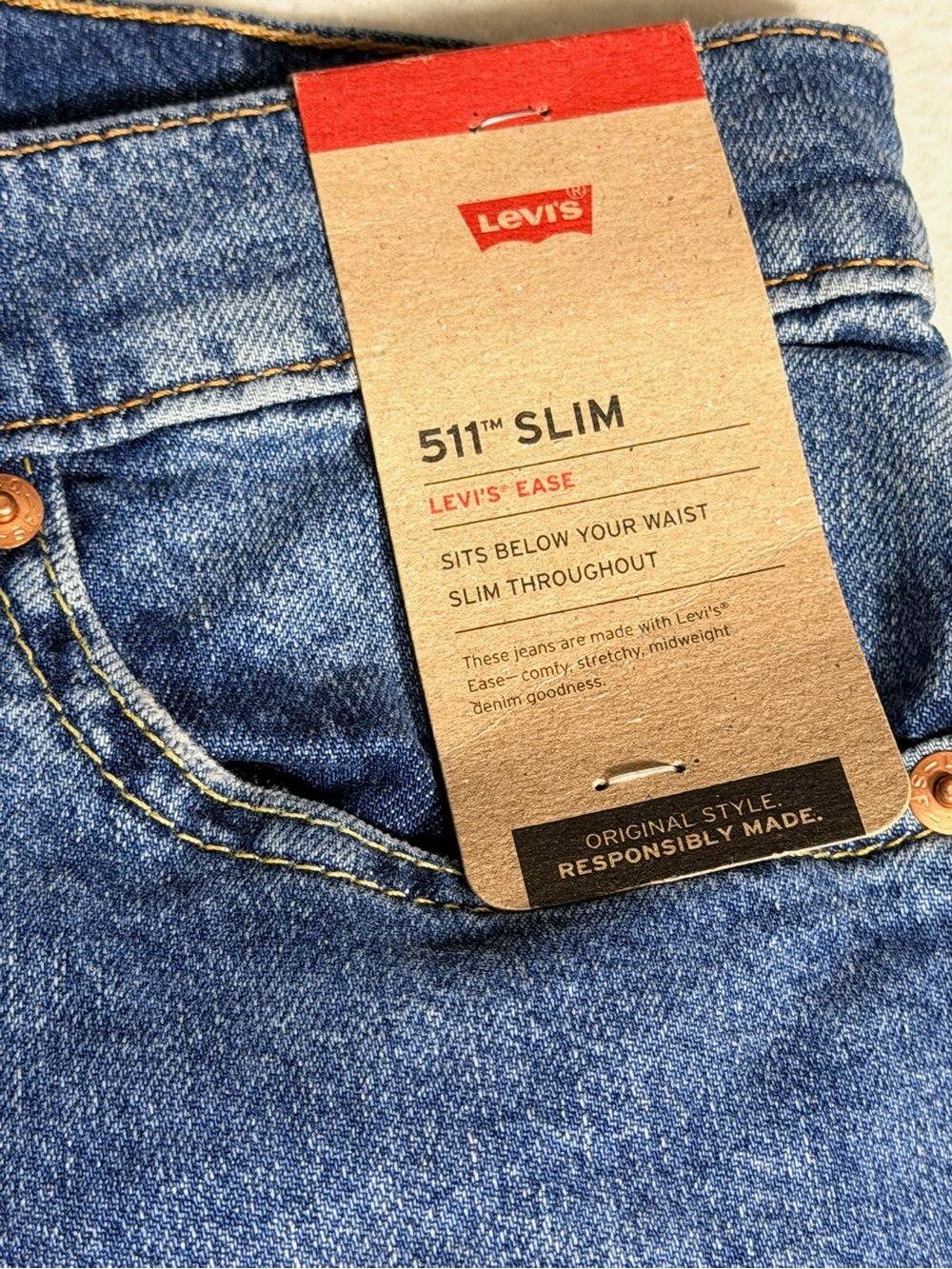 Levi's 511 Slim Fit Stretch Jeans Men's 30x30 Blue Denim New with Tags - Picture 5 of 6